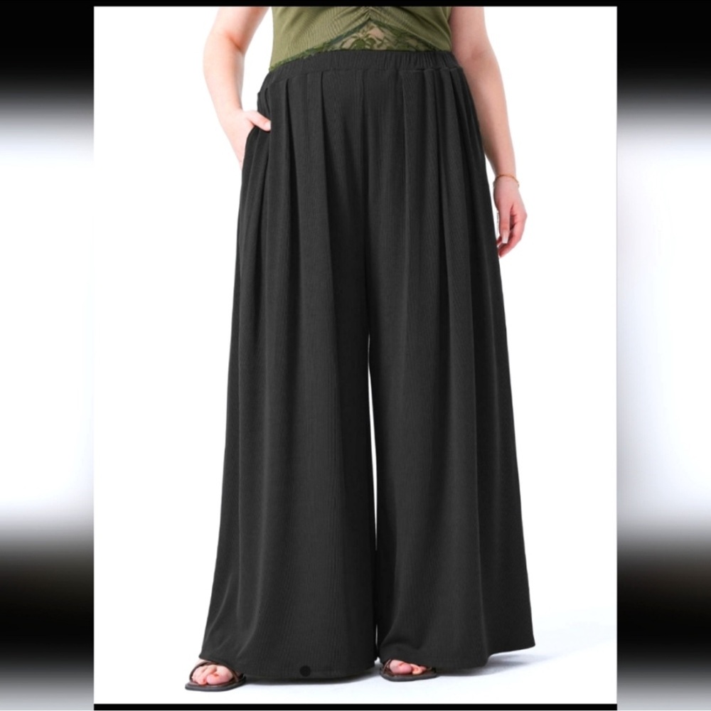 NWT Cider Womens Wide Leg Black Boho Pants - Pull On Travel Elastic Waist 0XL